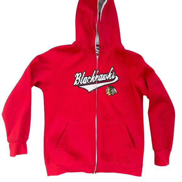 NHL‎ Chicago Blackhawks L Full Zip Sherpa Hoodie Pockets Warm Fall Hockey Fan - Picture 1 of 10